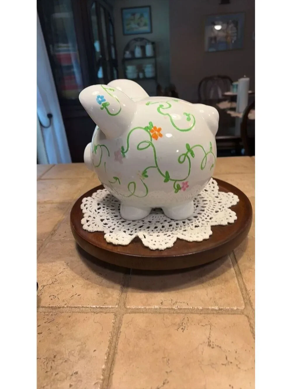 Vintage hand painted piggy bank with stopper